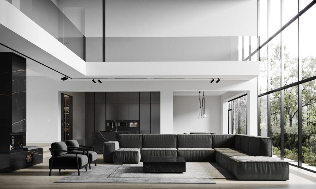 black and white house